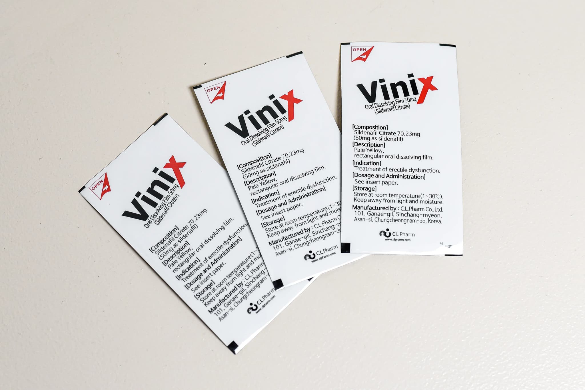 Vinix Oral Strips - Main product view showing professional pharmaceutical packaging